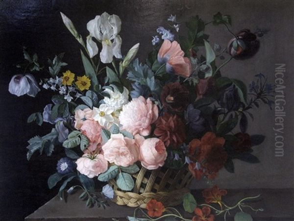 Corbeille De Fleurs Oil Painting by Augustin Alexandre Thierriat De Lyon