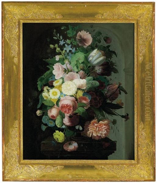 Blumenstilleben Mit Rosen, Mohnblumen, Lilien, Pfingstrosen Und Anderen Bluten Oil Painting by Augustin Alexandre Thierriat De Lyon