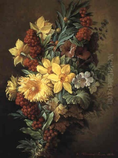 Bouquet De Fleurs Oil Painting by Augustin Alexandre Thierriat De Lyon