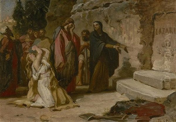 Jesus At The Tomb Of Lazarus Oil Painting by Ludwig Thiersch