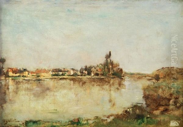 Paysage Au Bord De L'eau, Hameau De Mesnil Oil Painting by Alexandre Thiollet