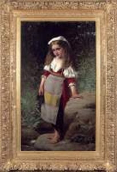 Petite Fille Au Bord D'une Riviere Oil Painting by Charles Victor Thirion