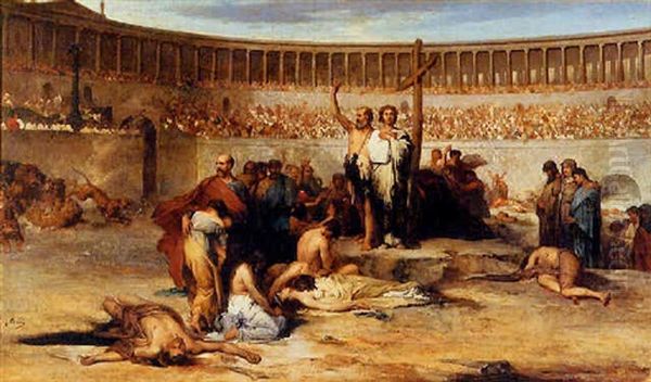 Triumph Of Faith - Christian Martyrs In The Time Of Nero 65 A.d. Oil Painting by Eugene Romain Thirion