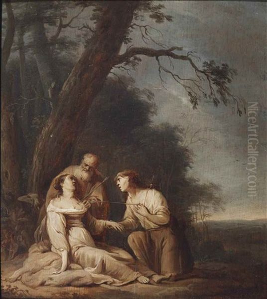 Silvio And Dorinde; 'en Grisaille Oil Painting by Daniel Jansz Thivart