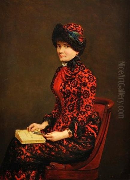 Portrait De Jeanne Rozerot, Compagne D'emile Zola, Tenant Un Exemplaire Du Roman Therese Raquin Oil Painting by Antoine Auguste Thivet