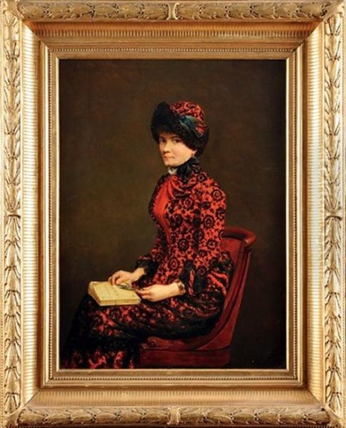 Portrait De Jeanne Rozerot, Compagne D'emile Zola, Tenant Un Exemplaire Du Roman Therese Raquin Oil Painting by Antoine Auguste Thivet