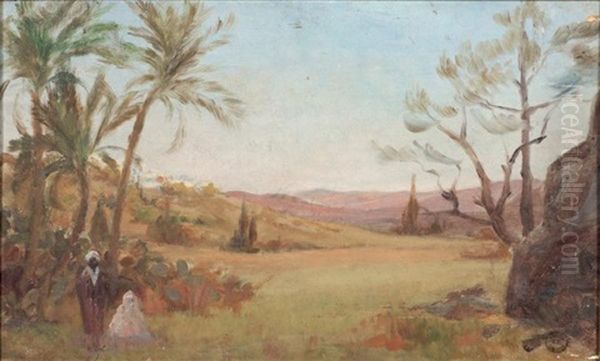 Paysage Orientaliste Anime Oil Painting by Emile Thivier