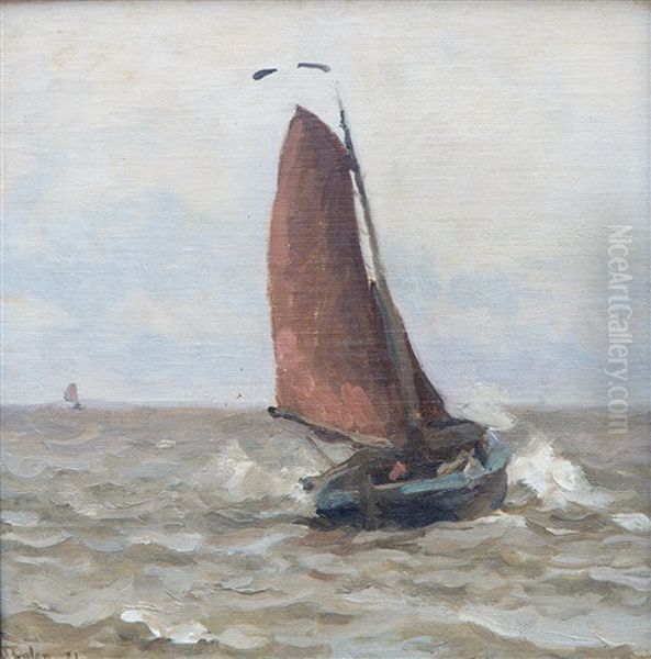 A Fishing Vessel At Sea Oil Painting by Willem Bastiaan Tholen