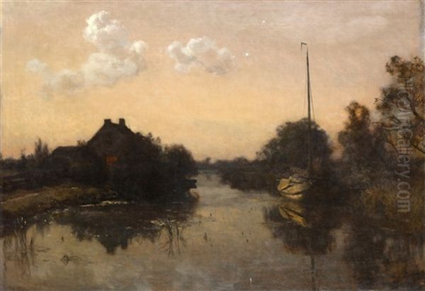 Zomernacht (moonlit Canal Scene, The Hague) Oil Painting by Willem Bastiaan Tholen