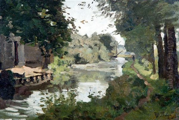 Footpath Along A River With A Drawbridge Oil Painting by Willem Bastiaan Tholen