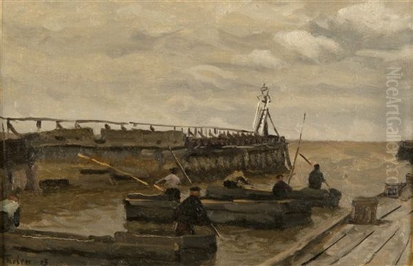 Vissers Bij Een Havenhoofd Aan De Zuiderzee Oil Painting by Willem Bastiaan Tholen