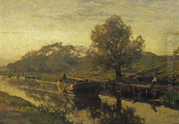 Het Kanaal Bij De Witte Brug: Early Morning Along The Canal Oil Painting by Willem Bastiaan Tholen