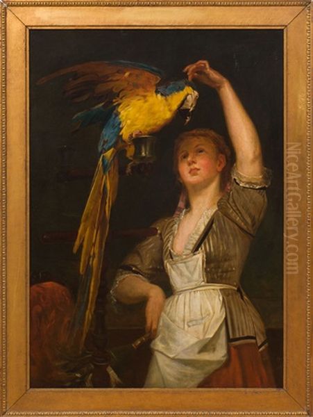 Woman With A Parrot Oil Painting by James Crawford Thom