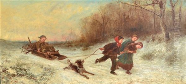 Children Gathering Winter Fuel Oil Painting by James Crawford Thom