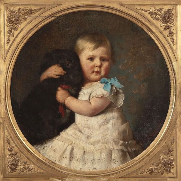 Kinderportrait Mit Hund Oil Painting by Gustav Bregenzer