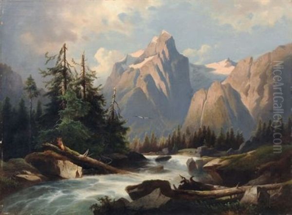 Gebirgsbach Am Wetterhorn Bei Meiringen Im Berner Oberland Oil Painting by Josef Thoma the Younger