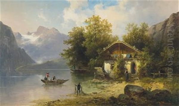 Fischer Am Bayerischen Hintersee Oil Painting by Josef Thoma the Younger