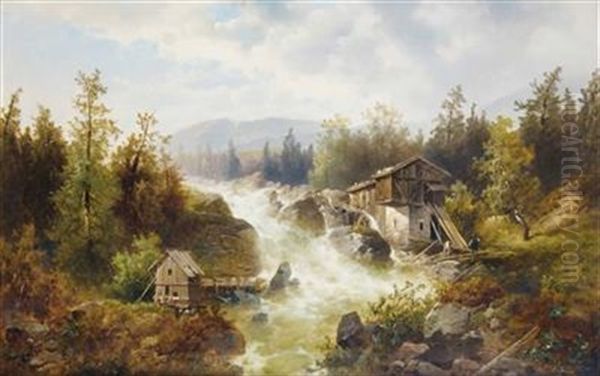 Brettermuhle In Der Krumau Oil Painting by Josef Thoma the Younger