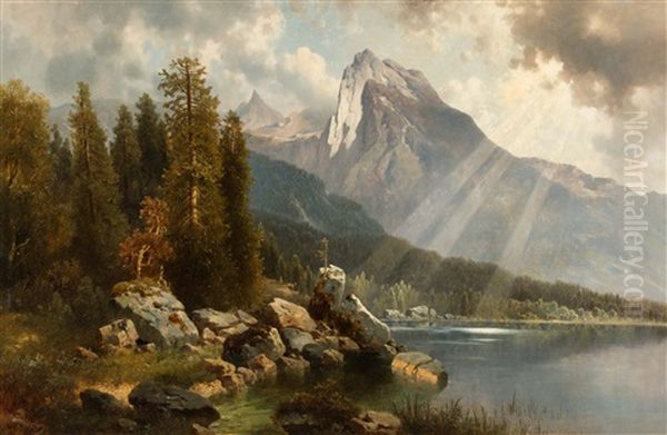 Der Hochkalter Am Hintersee In Baiern Oil Painting by Josef Thoma the Younger