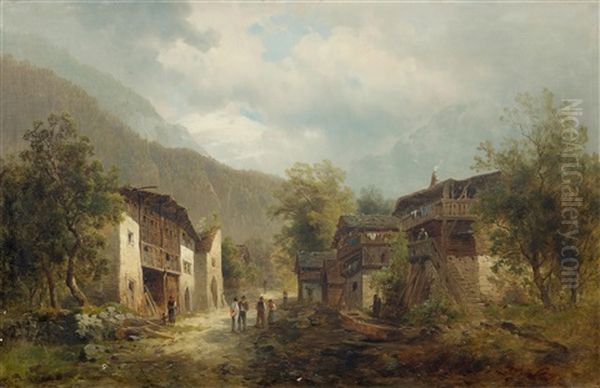 Street In Sempach In Switzerland Oil Painting by Josef Thoma the Younger