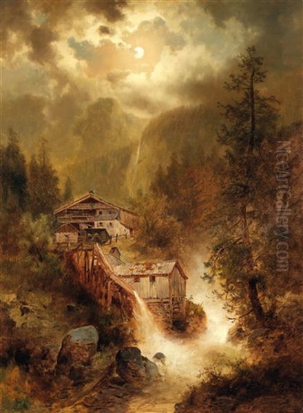 Approaching Storm In The High Mountains Oil Painting by Josef Thoma the Younger