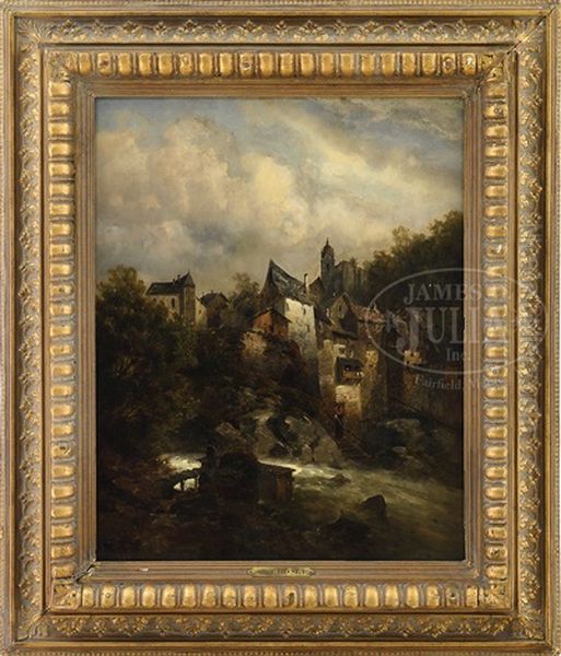 Alpine Village With Stream Oil Painting by Josef Thoma the Younger