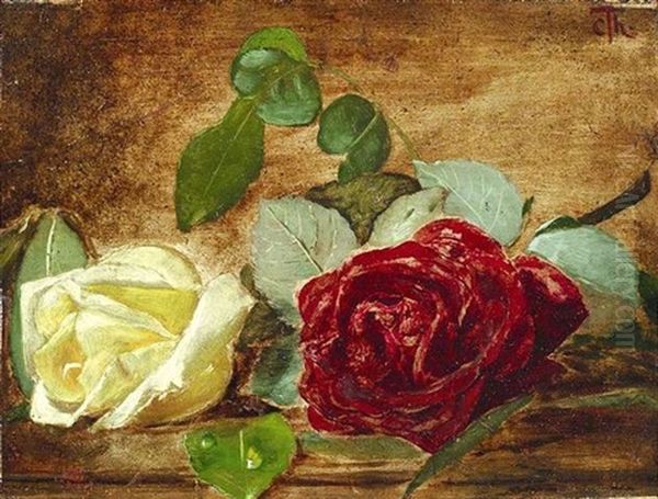 Stilleben Mit Gelber Und Roter Rose Oil Painting by Cella (Bonicella) Thoma