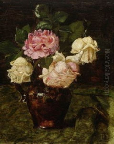 Kleiner Rosenstraus In Bauchigem Krug Oil Painting by Cella (Bonicella) Thoma