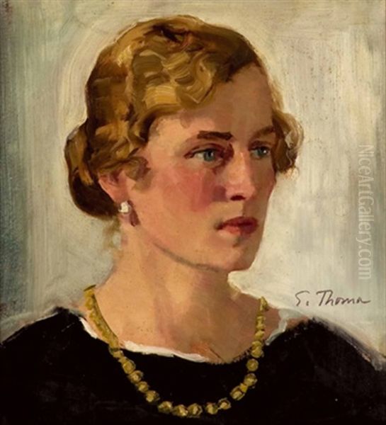 Damenbildnis Maria Weyrer Von Untereck Oil Painting by Emil Thoma