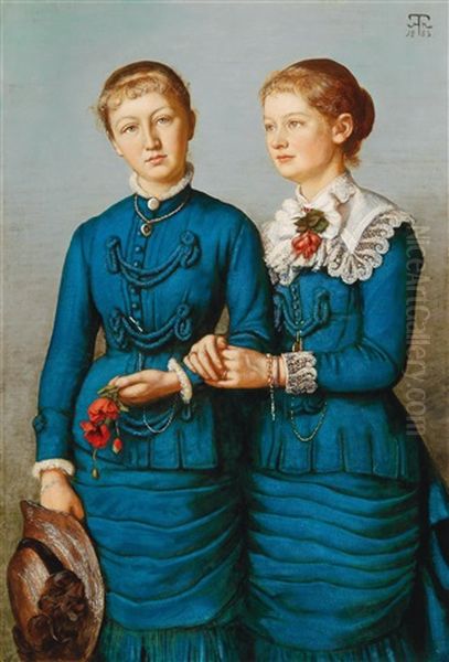 Portrait Of The Two Haag Daughters Oil Painting by Hans Thoma