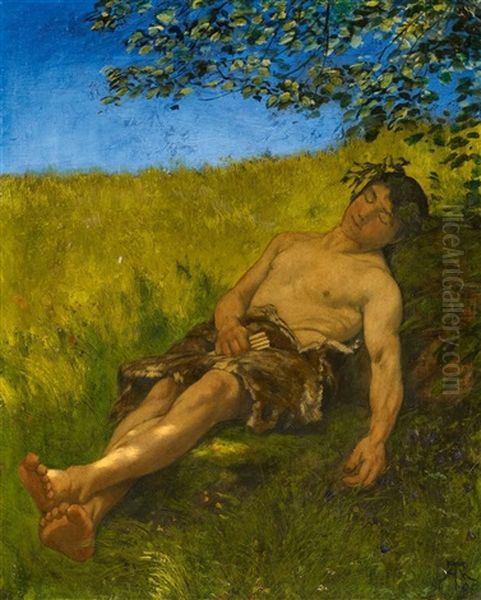 Schlafender Hirte Oil Painting by Hans Thoma