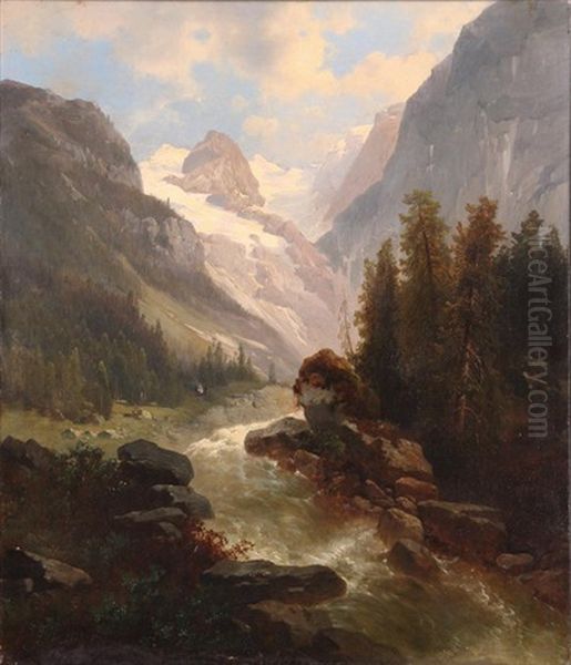 Wild Stream In Dachstein Oil Painting by Josef Thoma