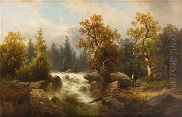 Mountain Stream Oil Painting by Josef Thoma