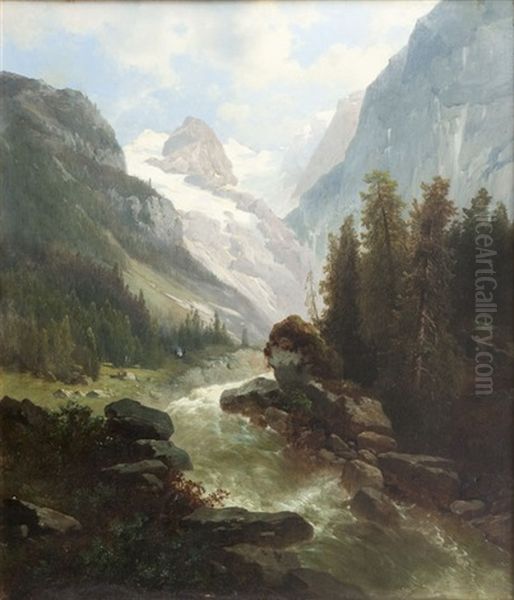 Wilde Wasser In Dachstein Oil Painting by Josef Thoma