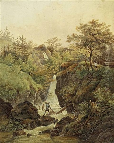 Am Wasserfall Oil Painting by Matthias Rudolf Thoma