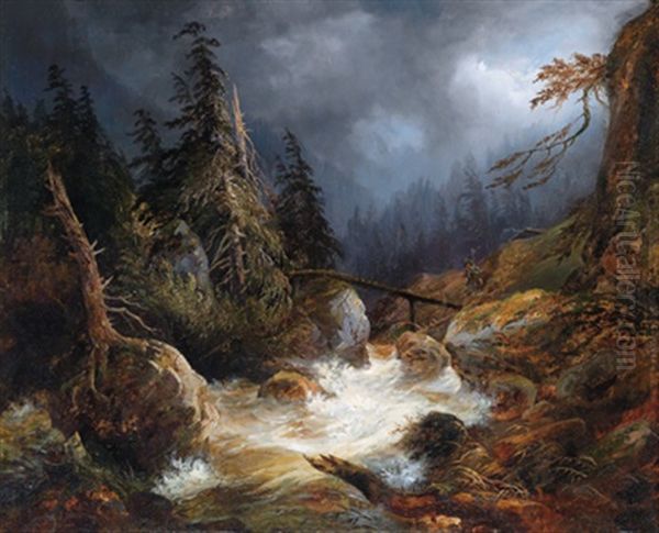 Aufziehendes Gewitter Im Ausseerland Oil Painting by Matthias Rudolf Thoma