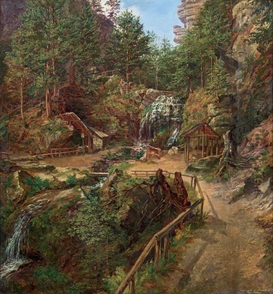 Wasserfall Im Amselthal Bei Reithen Oil Painting by Matthias Rudolf Thoma