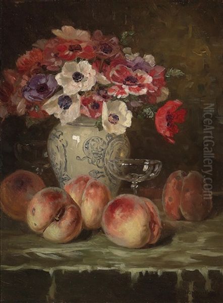 Stillleben Mit Anemonem Und Pfirsich Oil Painting by Karl Thoma-Hofele