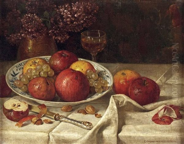 Stillleben Mit Obst Und Vase Mit Blumen Oil Painting by Karl Thoma-Hofele