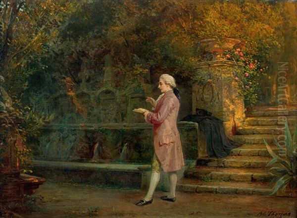 Edelmann In Einem Romischen Garten Oil Painting by Adolf Thomas