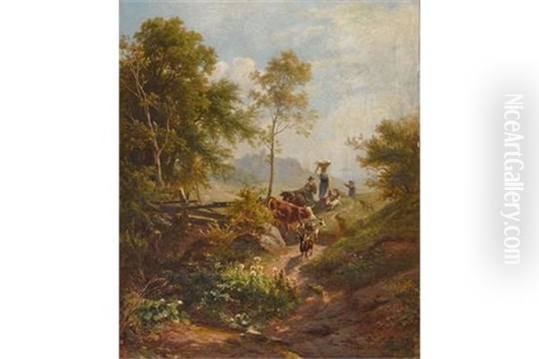 Bauern Mit Vieh Oil Painting by Adolf Thomas