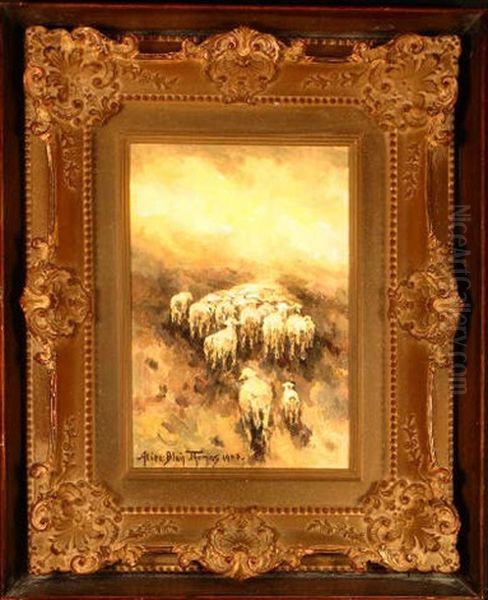 Sheep In Tonal Landscape Oil Painting by Alice Blair Thomas