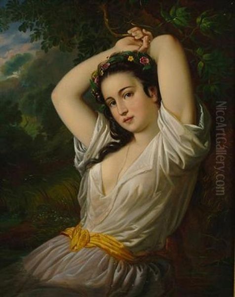 Jeune Fille Au Bord De L'eau Oil Painting by Antoine Jean Baptiste Thomas