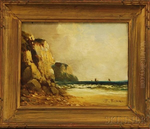 Along The Rocky Coastline Oil Painting by Charles Armand Etienne Thomas