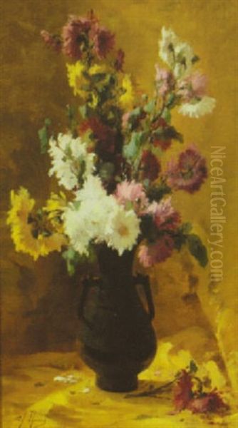 Still Life With Garden Chrysanthemums Oil Painting by Charles Armand Etienne Thomas