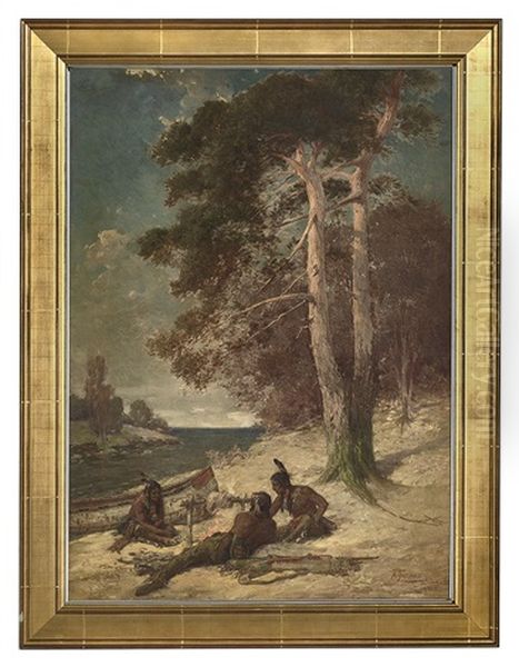 Camping On The Banks Of A River Oil Painting by Conrad Arthur Thomas