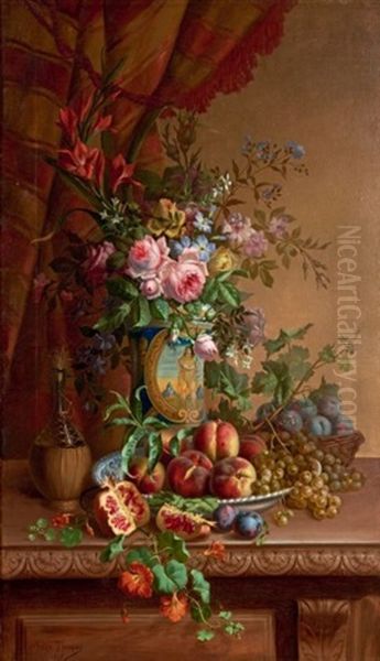 Nature Morte Aux Fleurs Et Aux Fruits Oil Painting by Felix Thomas