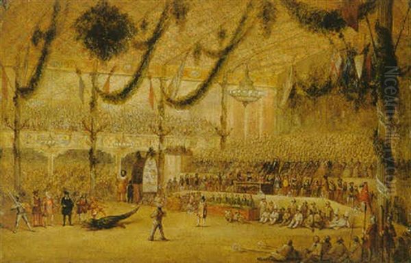 The Great Exhibition At Crystal Palace, With The Pageant Of St. George And The Dragon Oil Painting by George Housman Thomas