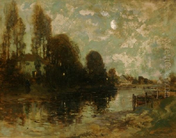 Moonlit French Village Oil Painting by Grosvenor Thomas