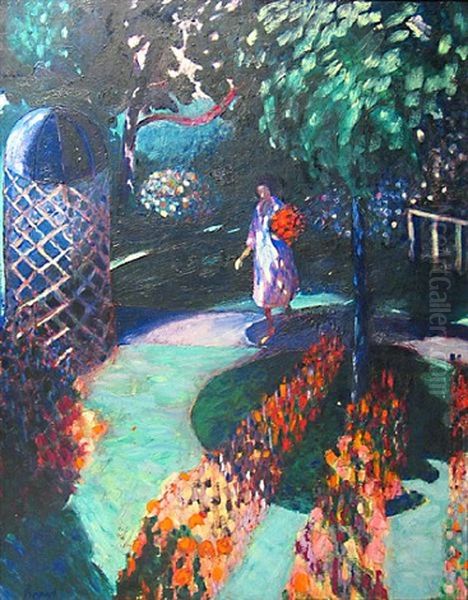 Garden With Gazebo Oil Painting by John Thomas